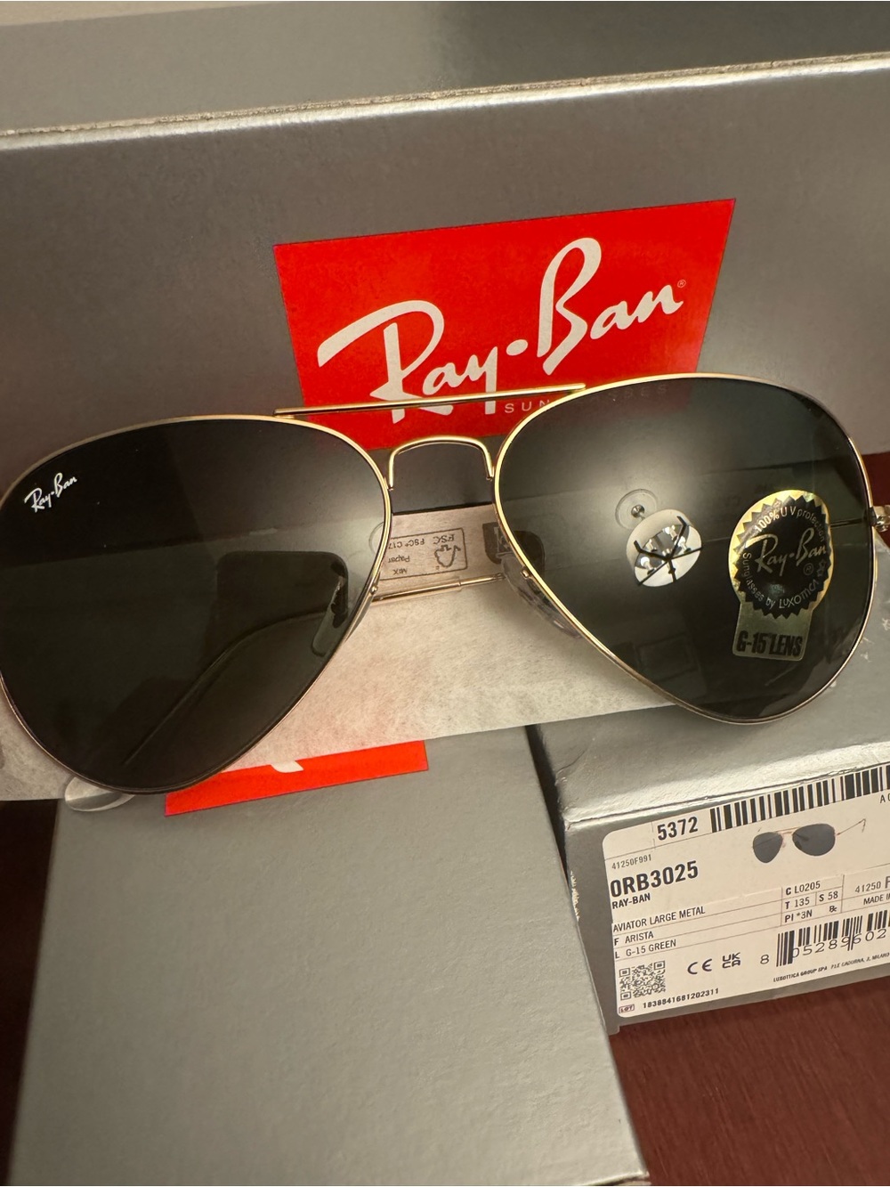 Ray-Ban Gold Frame Aviator Sunglasses with Black Lenses
